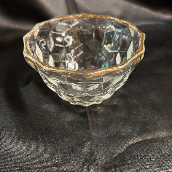 VTG Jeannette Glass Cube Cubist Pattern Mayonnaise Bowl and Underplate Gold Rim - Picture 9 of 13